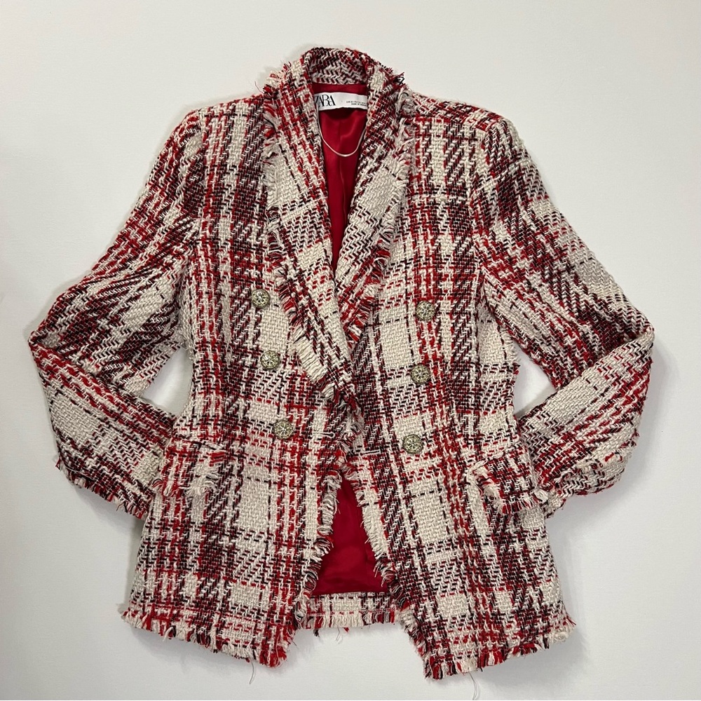 Red & White Textured Zara Blazer